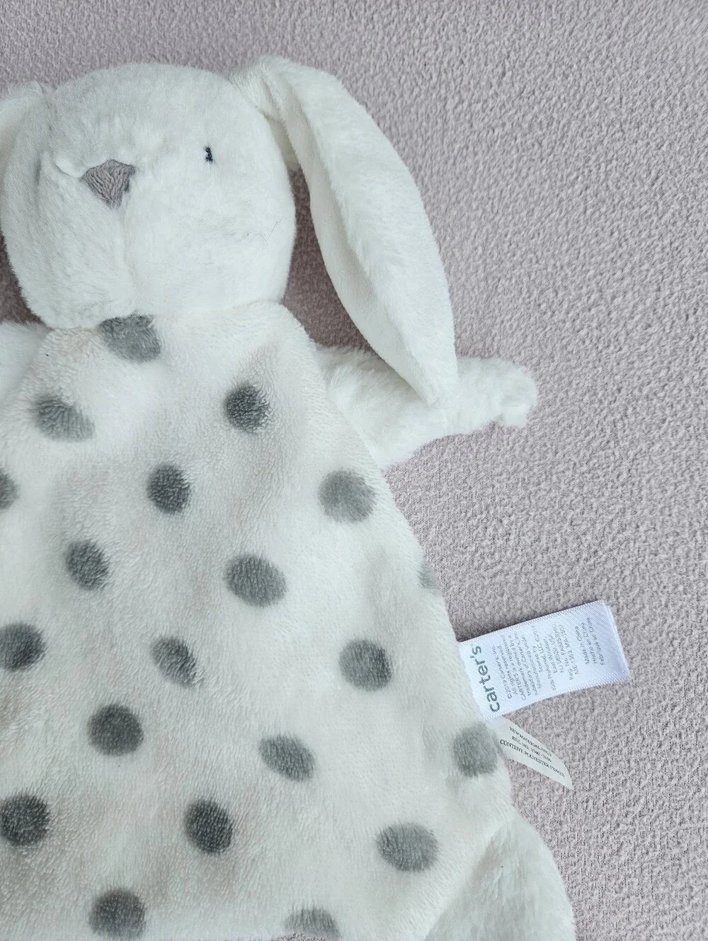 Carters Grey White Polka Dot Bunny Rabbit Knots Plush Baby Security Blanket